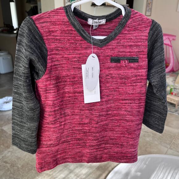 Frenchie Other - Frenchie Baby Toddler Boy’s Red Black Heather V-Neck Shirt Size 18M NWT